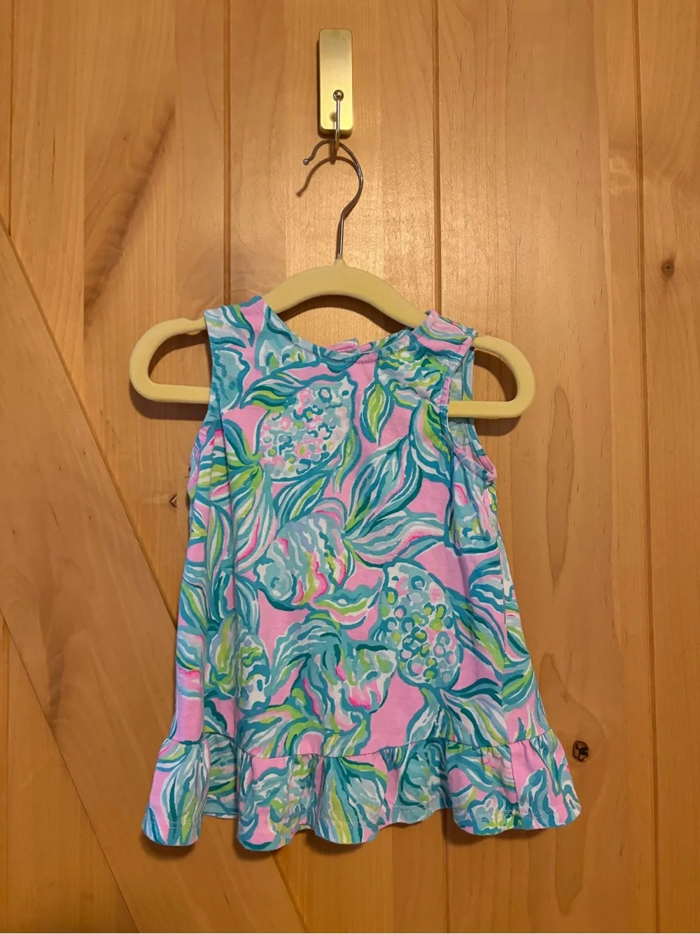 Lilly Pulitzer Sleeveless Dress Baby Lilly Tropical Floral Pink 12-18 Mo fish